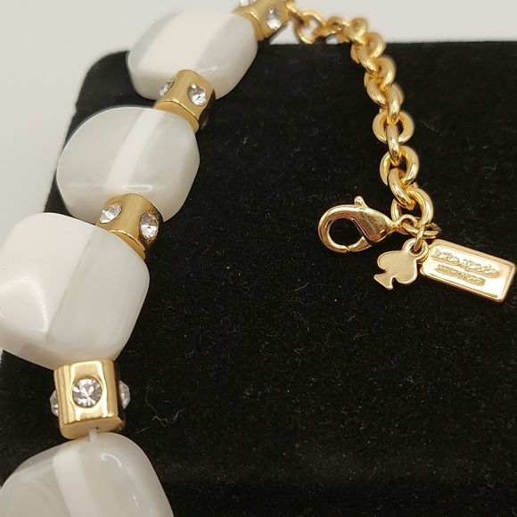 KATE SPADE White & Goldtone Cube Necklace With Rhinestones - Women's Jewelry EUC - Picture 13 of 13